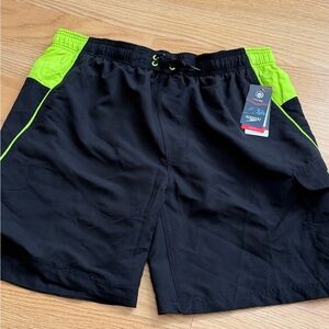 Speedo Black Swim Shorts with Neon Green Trim new